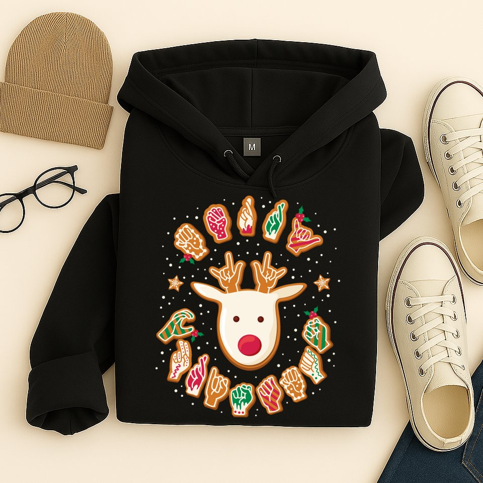 Asl Christmas Reindeer American Sign Language Gingerbread Hoodie
