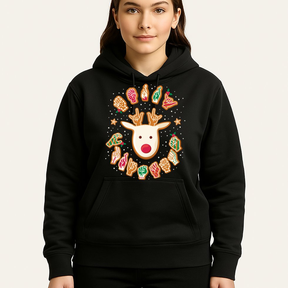 Asl Christmas Reindeer American Sign Language Gingerbread Hoodie