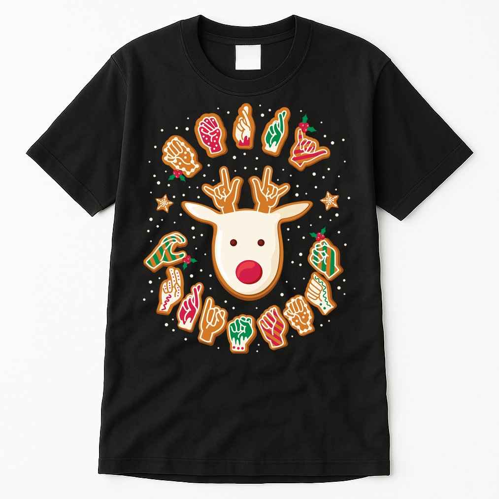 Asl Christmas Reindeer American Sign Language Gingerbread Tall T-Shirt
