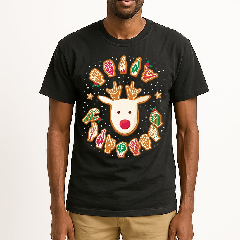 Asl Christmas Reindeer American Sign Language Gingerbread Tall T-Shirt