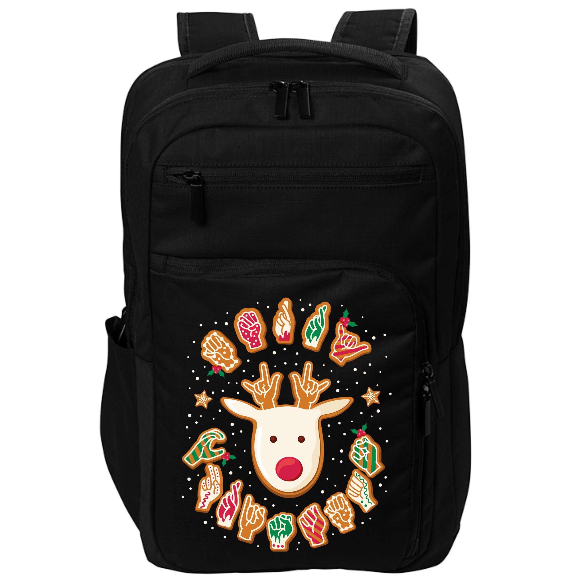 Asl Christmas Reindeer American Sign Language Gingerbread Impact Tech Backpack