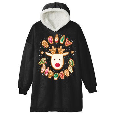 Asl Christmas Reindeer American Sign Language Gingerbread Hooded Wearable Blanket