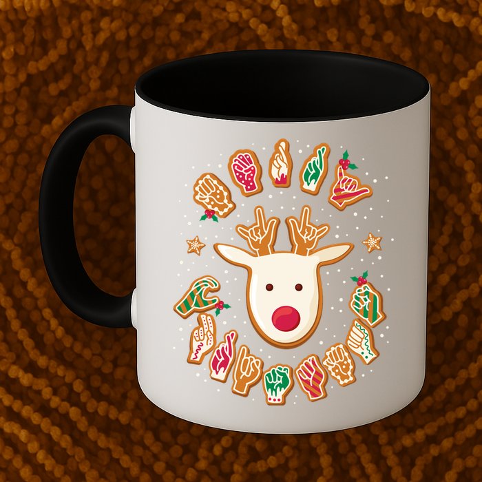 Asl Christmas Reindeer American Sign Language Gingerbread Mug