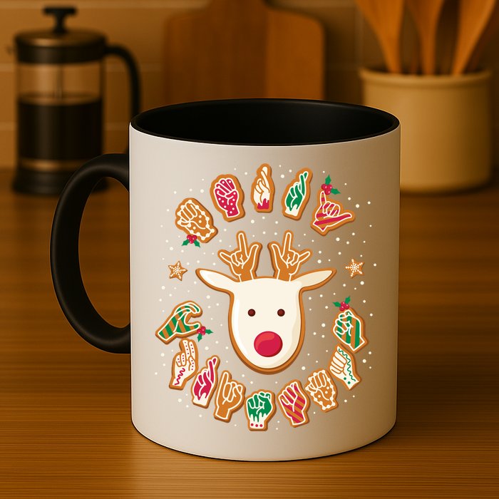 Asl Christmas Reindeer American Sign Language Gingerbread Mug