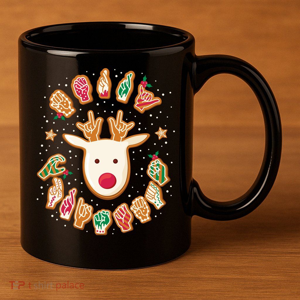 Asl Christmas Reindeer American Sign Language Gingerbread 11oz C Handle Ceramic Mug