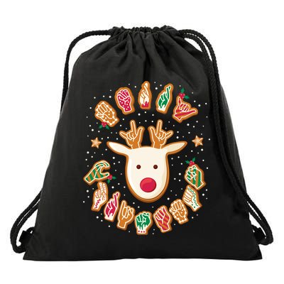 Asl Christmas Reindeer American Sign Language Gingerbread Drawstring Bag