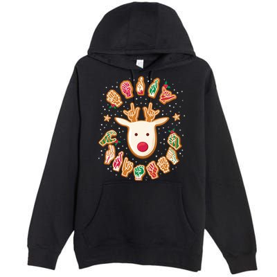 Asl Christmas Reindeer American Sign Language Gingerbread Premium Pullover Hoodie