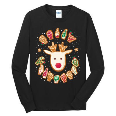 Asl Christmas Reindeer American Sign Language Gingerbread Tall Long Sleeve T-Shirt