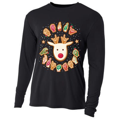 Asl Christmas Reindeer American Sign Language Gingerbread Cooling Performance Long Sleeve Crew