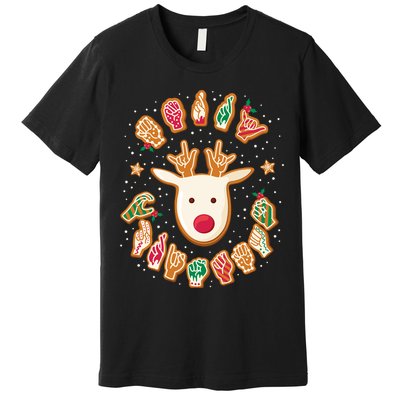 Asl Christmas Reindeer American Sign Language Gingerbread Premium T-Shirt