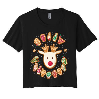 Asl Christmas Reindeer American Sign Language Gingerbread Crop Top
