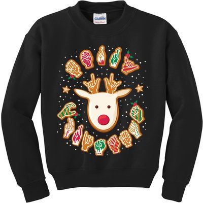Asl Christmas Reindeer American Sign Language Gingerbread Kids Sweatshirt