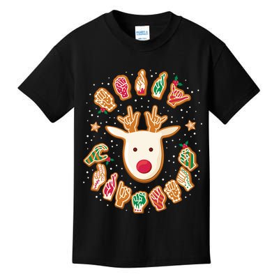 Asl Christmas Reindeer American Sign Language Gingerbread Kids T-Shirt