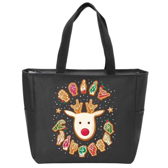 Asl Christmas Reindeer American Sign Language Gingerbread Zip Tote Bag