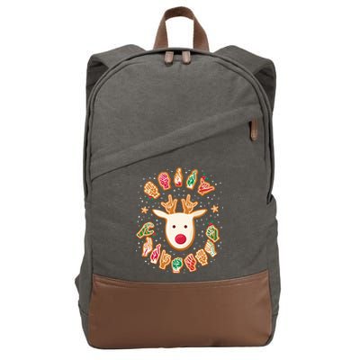 Asl Christmas Reindeer American Sign Language Gingerbread Cotton Canvas Backpack