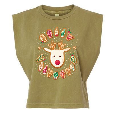 Asl Christmas Reindeer American Sign Language Gingerbread Garment-Dyed Women's Muscle Tee