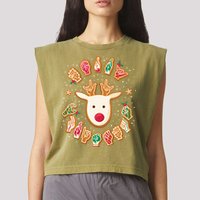 Asl Christmas Reindeer American Sign Language Gingerbread Garment-Dyed Women's Muscle Tee