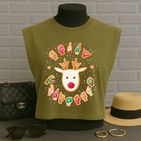 Asl Christmas Reindeer American Sign Language Gingerbread Garment-Dyed Women's Muscle Tee