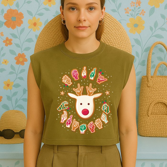 Asl Christmas Reindeer American Sign Language Gingerbread Garment-Dyed Women's Muscle Tee
