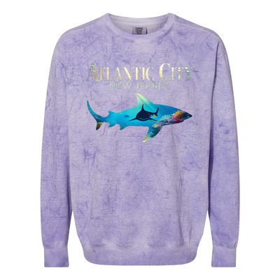 Atlantic City Retro Atlantic City Nj Shark Colorblast Crewneck Sweatshirt