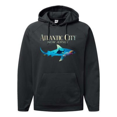 Atlantic City Retro Atlantic City Nj Shark Performance Fleece Hoodie