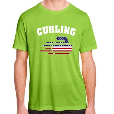 America Curling Rock American Curlers Usa Flag Winter Sports Gift Adult ChromaSoft Performance T-Shirt