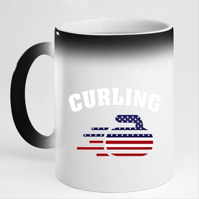 America Curling Rock American Curlers Usa Flag Winter Sports Gift 11oz Black Color Changing Mug