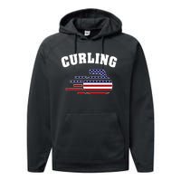 America Curling Rock American Curlers Usa Flag Winter Sports Gift Performance Fleece Hoodie