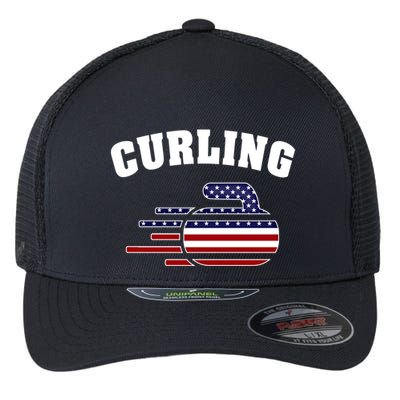 America Curling Rock American Curlers Usa Flag Winter Sports Gift Flexfit Unipanel Trucker Cap