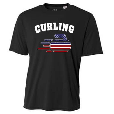 America Curling Rock American Curlers Usa Flag Winter Sports Gift Cooling Performance Crew T-Shirt