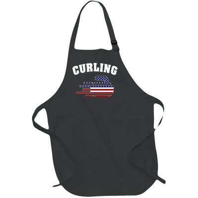 America Curling Rock American Curlers Usa Flag Winter Sports Gift Full-Length Apron With Pockets