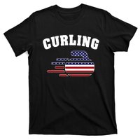 America Curling Rock American Curlers Usa Flag Winter Sports Gift T-Shirt