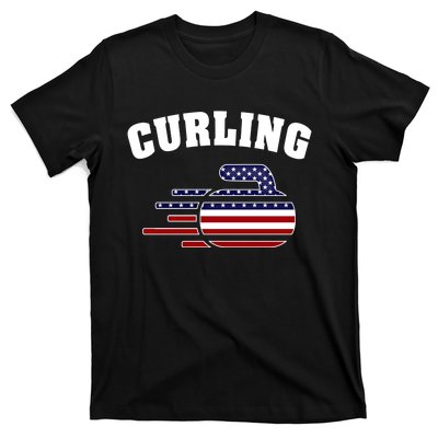 America Curling Rock American Curlers Usa Flag Winter Sports Gift T-Shirt