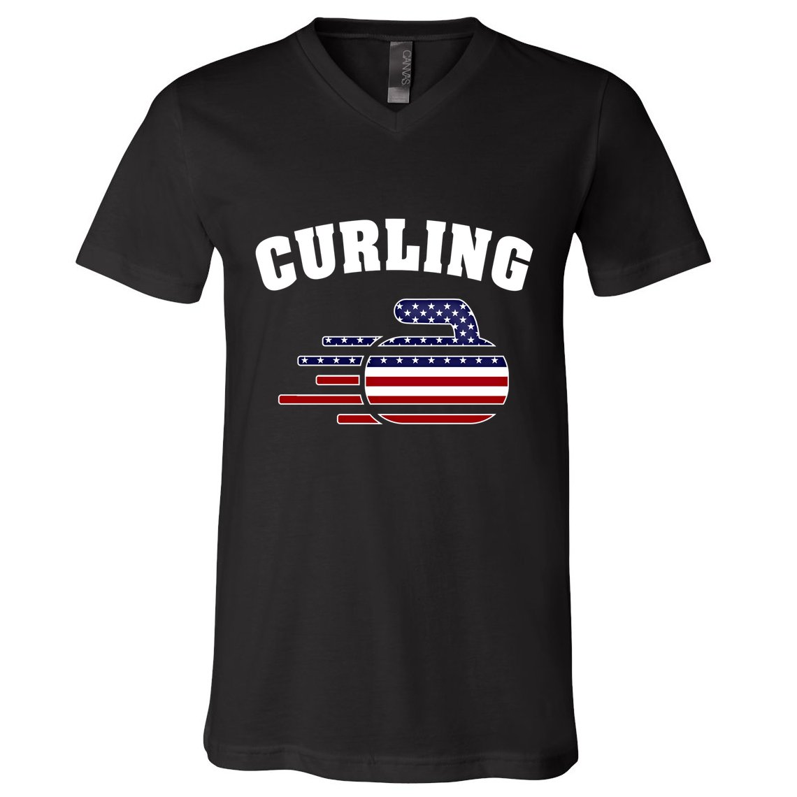 America Curling Rock American Curlers Usa Flag Winter Sports Gift V-Neck T-Shirt