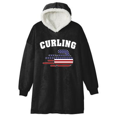 America Curling Rock American Curlers Usa Flag Winter Sports Gift Hooded Wearable Blanket