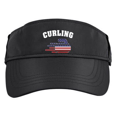 America Curling Rock American Curlers Usa Flag Winter Sports Gift Adult Drive Performance Visor
