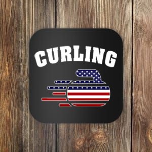 America Curling Rock American Curlers Usa Flag Winter Sports Gift Coaster