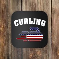 America Curling Rock American Curlers Usa Flag Winter Sports Gift Coaster