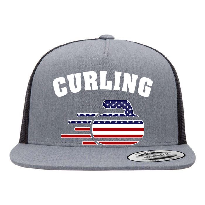 America Curling Rock American Curlers Usa Flag Winter Sports Gift Flat Bill Trucker Hat