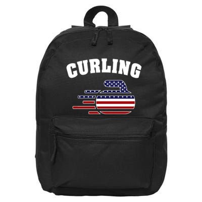 America Curling Rock American Curlers Usa Flag Winter Sports Gift 16 in Basic Backpack