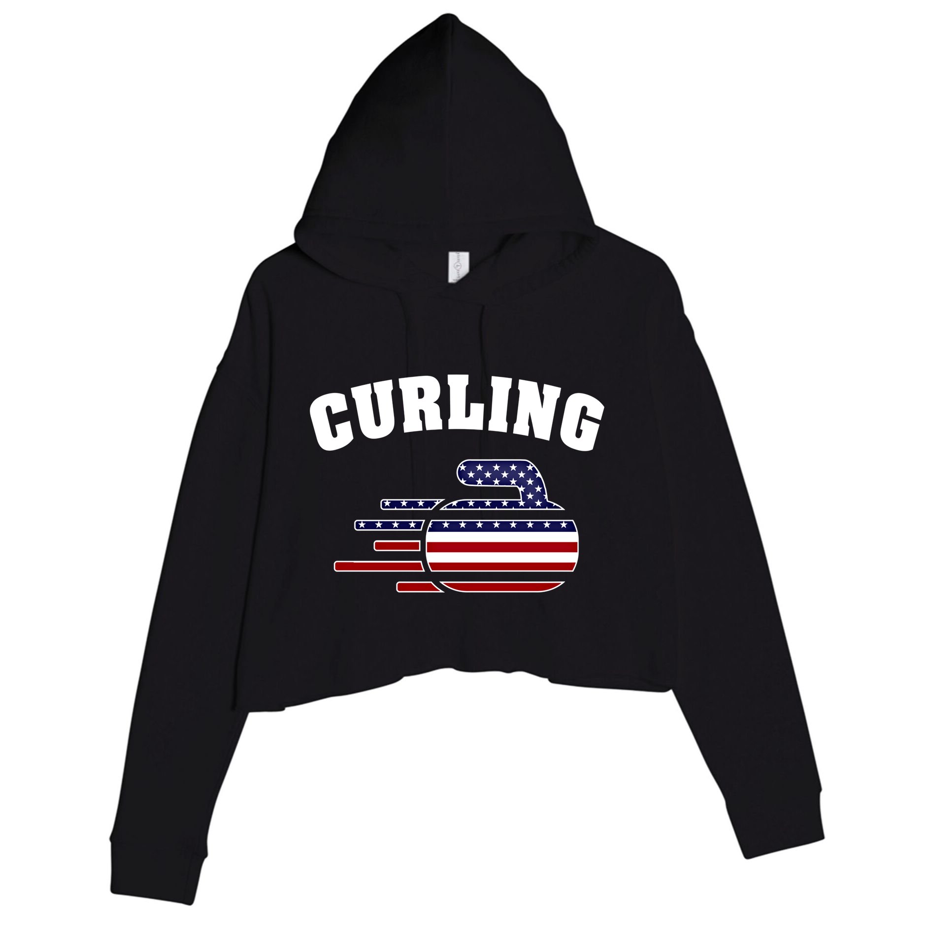 America Curling Rock American Curlers Usa Flag Winter Sports Gift Crop Fleece Hoodie
