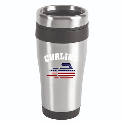 America Curling Rock American Curlers Usa Flag Winter Sports Gift 16oz Travel Tumbler