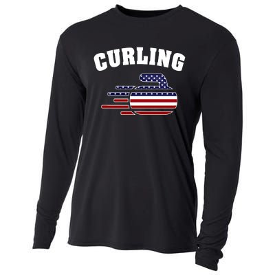 America Curling Rock American Curlers Usa Flag Winter Sports Gift Cooling Performance Long Sleeve Crew