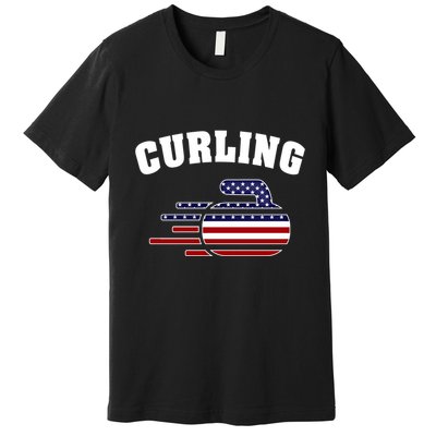 America Curling Rock American Curlers Usa Flag Winter Sports Gift Premium T-Shirt