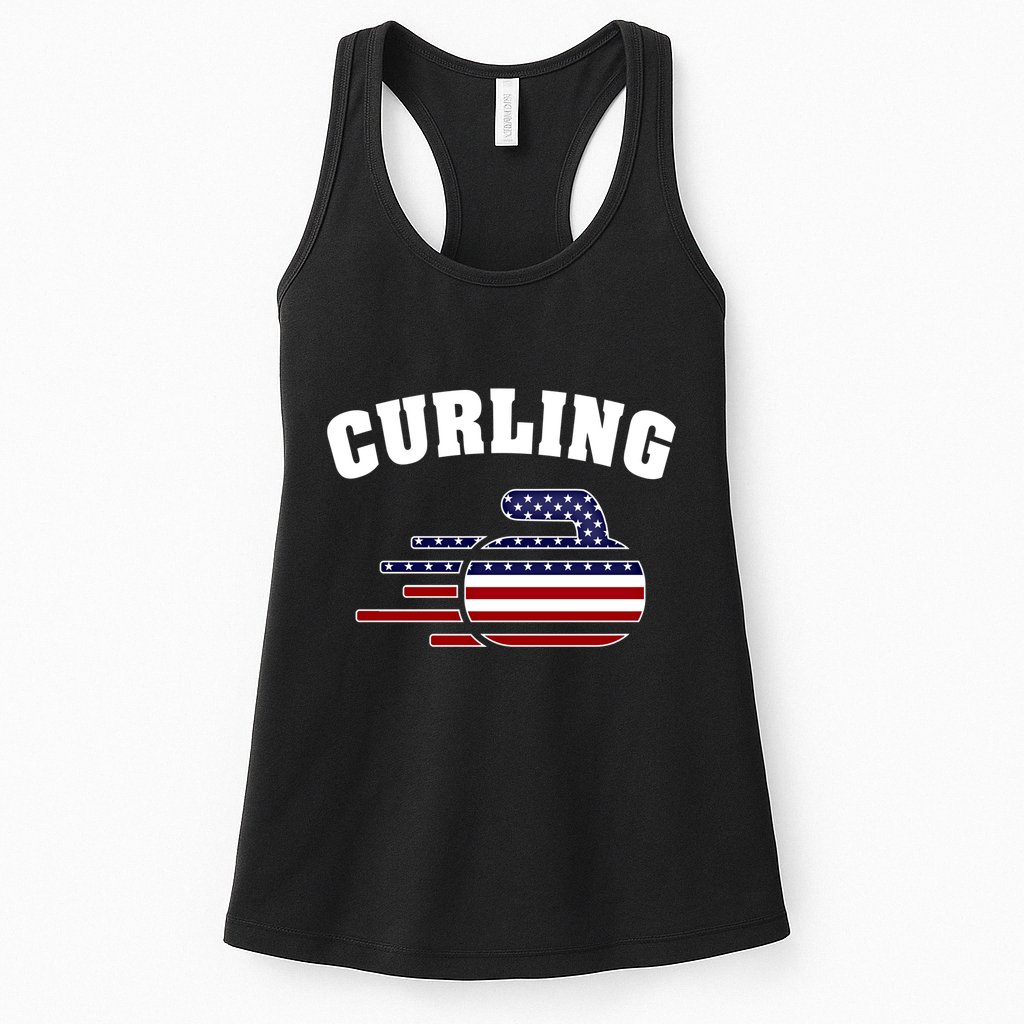 America Curling Rock American Curlers Usa Flag Winter Sports Gift Womens Tank Top