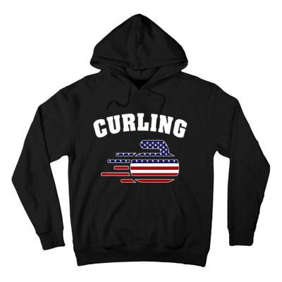 America Curling Rock American Curlers Usa Flag Winter Sports Gift Tall Hoodie