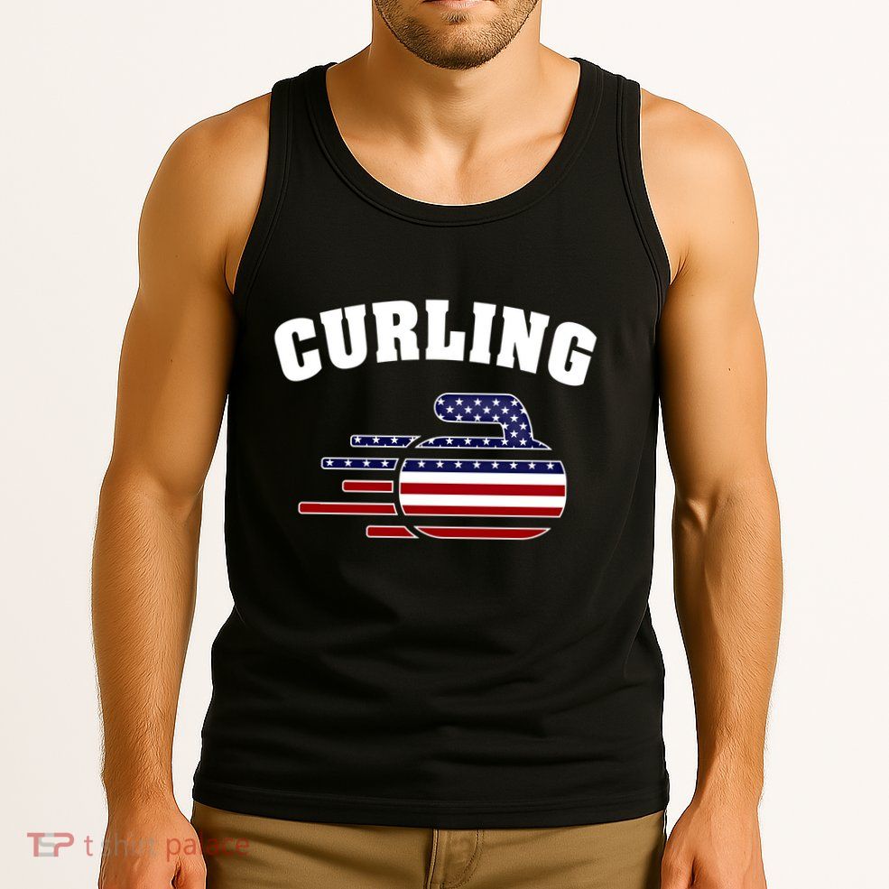 America Curling Rock American Curlers Usa Flag Winter Sports Gift Tank Top