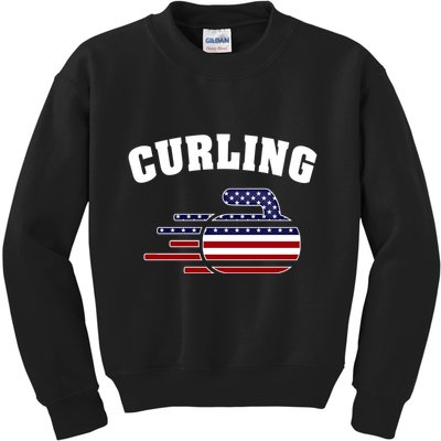 America Curling Rock American Curlers Usa Flag Winter Sports Gift Kids Sweatshirt