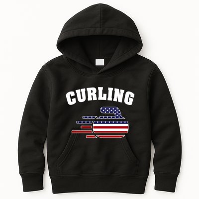 America Curling Rock American Curlers Usa Flag Winter Sports Gift Kids Hoodie