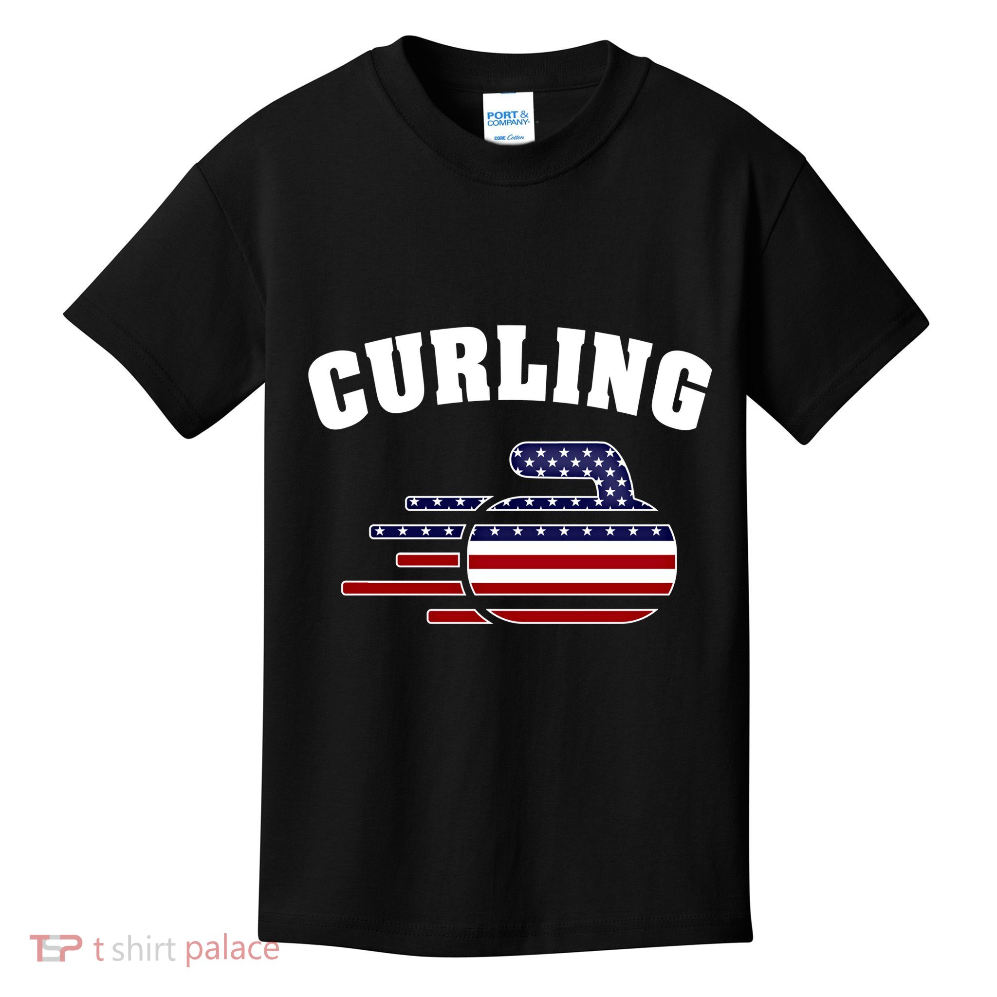 America Curling Rock American Curlers Usa Flag Winter Sports Gift Kids T-Shirt